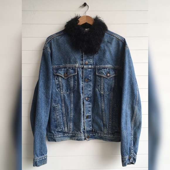 vintage fur collar denim jacket